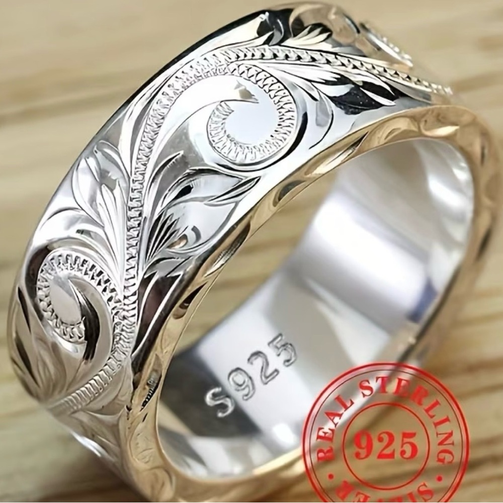 Sterling Silver Engraved Women's Band - Silver